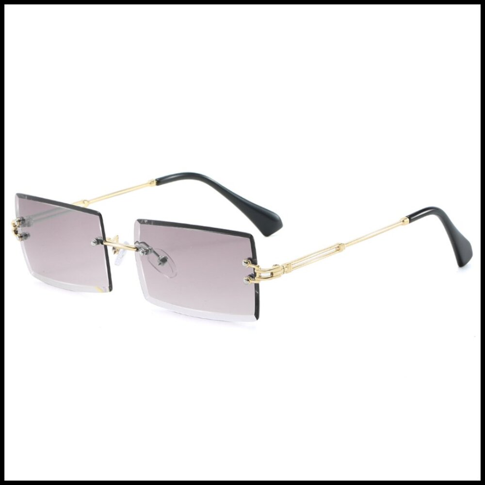 Retro Rectangular Rimless Sunglasses Uv400 Protec… - image 6